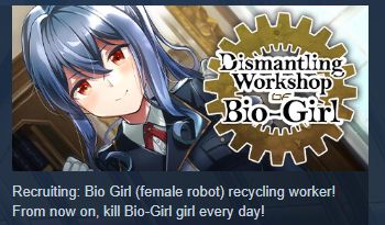 screenshot of a steam capsule image for the game titled "Dismantling Workshop of Bio-Girl".