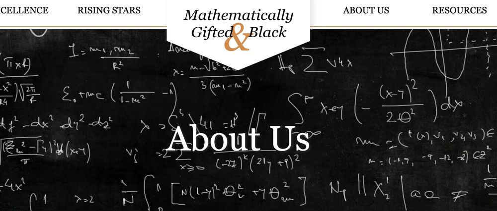 about us page for mathematically gifted and black. black wallpaper with various math chalk writing