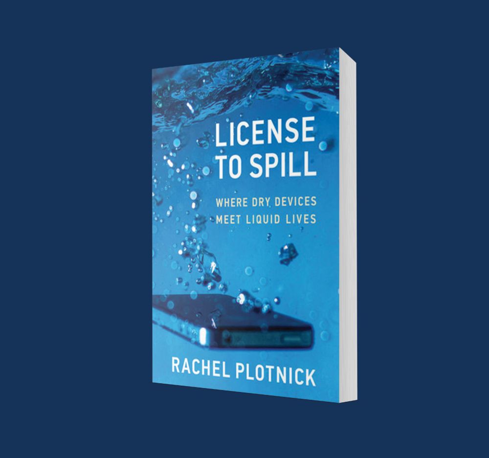 Picture of License to Spill book cover with a smartphone submerged underwater.