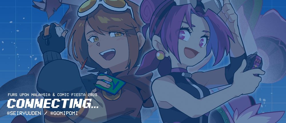 A cropped artwork of two female characters who are digimon tamers, holding their respective digivices. This image serves as a sneak peek preview for an upcoming collaborative digimon oc zine.