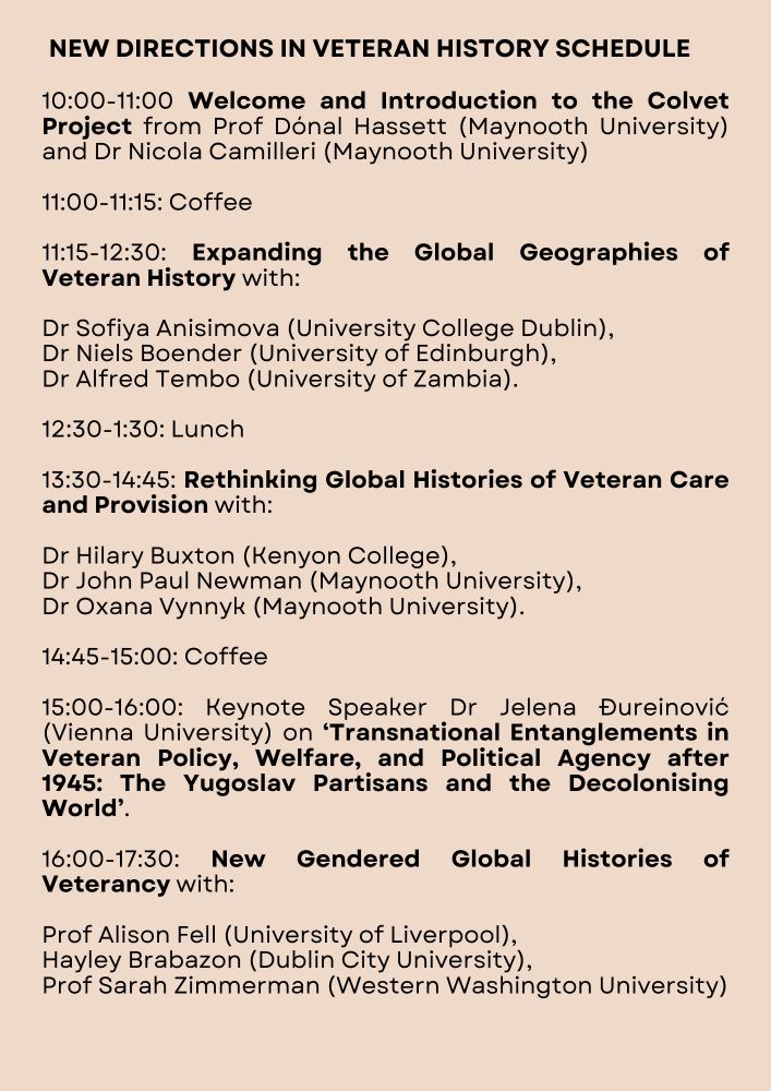 Schedule for New Directions in Veteran History