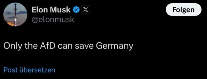 screenshot from the hate speech platform X demonstrating that its owner openly supports the introduction of fascism in Germany