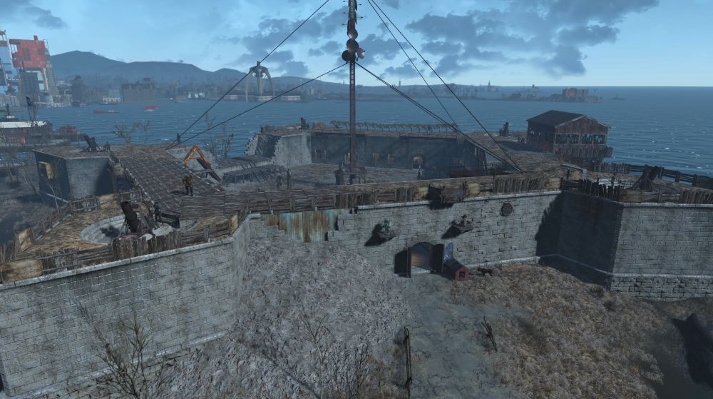 A picture of The Castle/Fort Independence from the game Fallout 4, the settlement is in the process of being built and is a work in progress