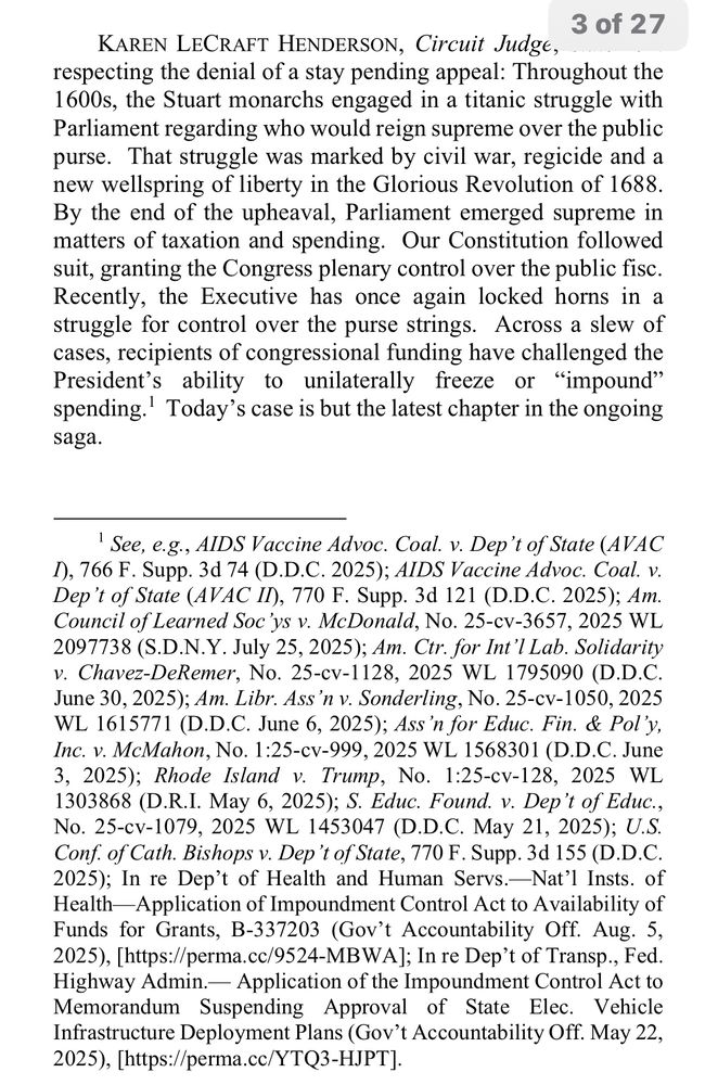 This is a screenshot of an opinion by Karen LeCraft Henderson on the President’s ability to take down a public database.