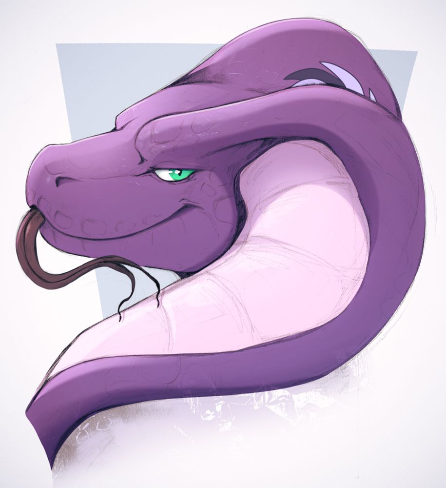 Side portrait of a purple anthropomorphic snake head