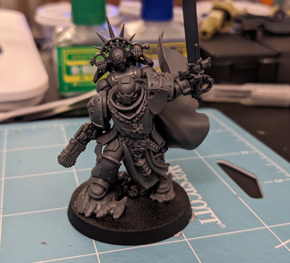 Built model of Games Workshops Black Templar Marshal.