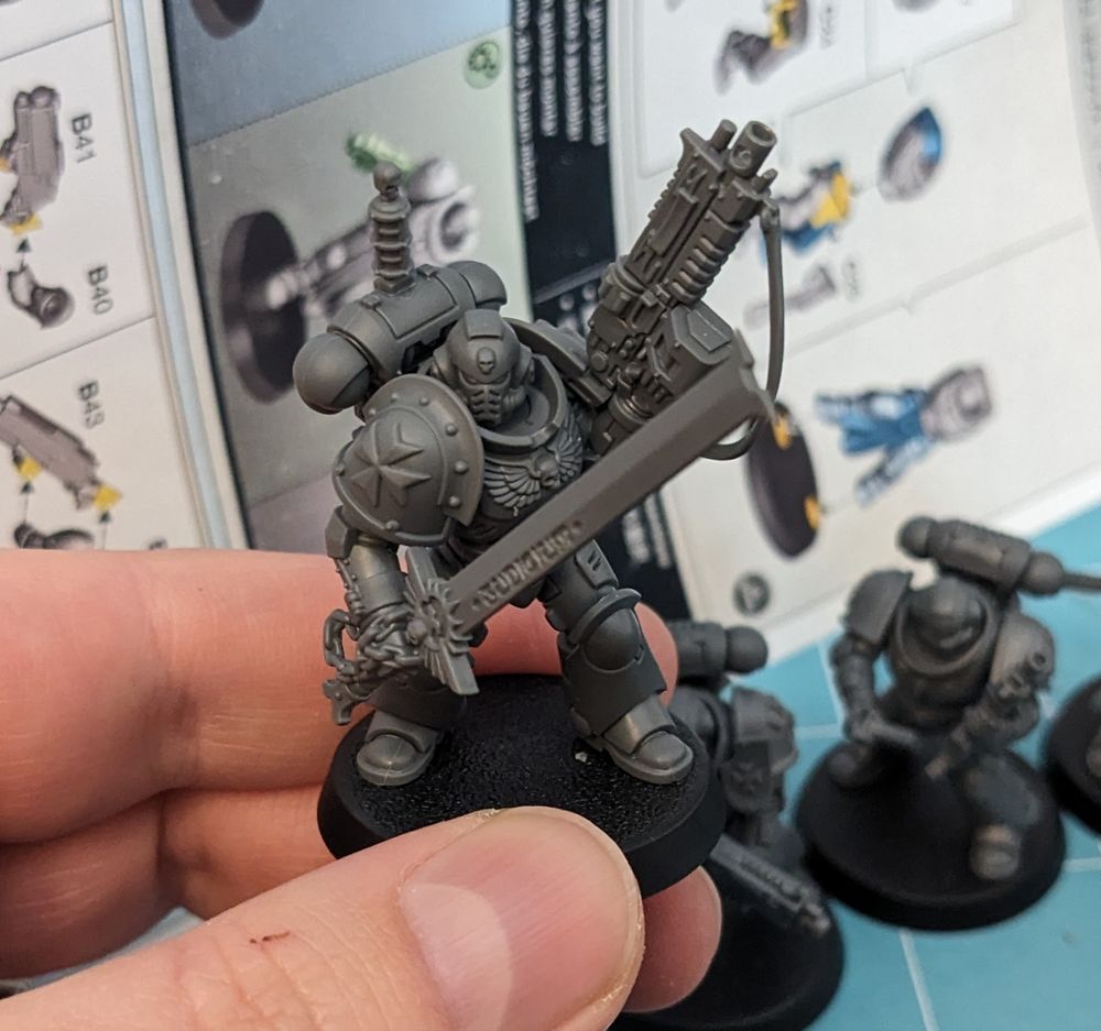 Warhammer 40k model of a Black Templar Intercessor Sargent.
