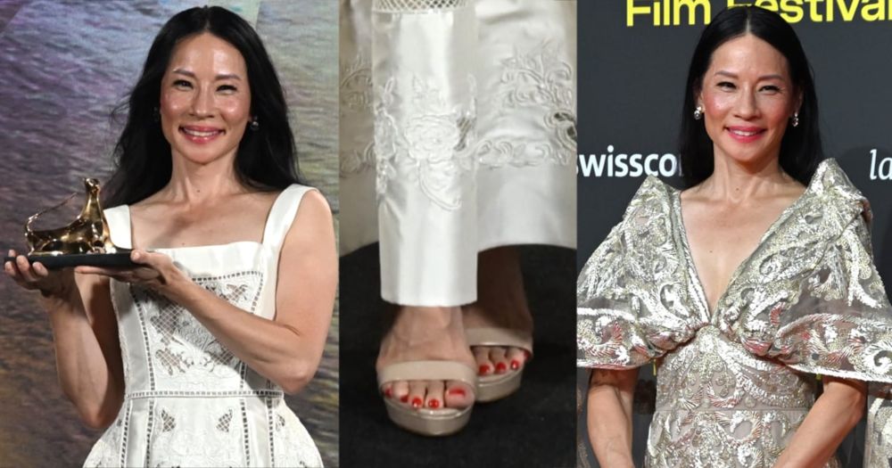 Lucy Liu Shines at Locarno Film Festival in Paolo Sebastian and Naeem Khan Couture Paired With Aldo and Sam Edelman Heels