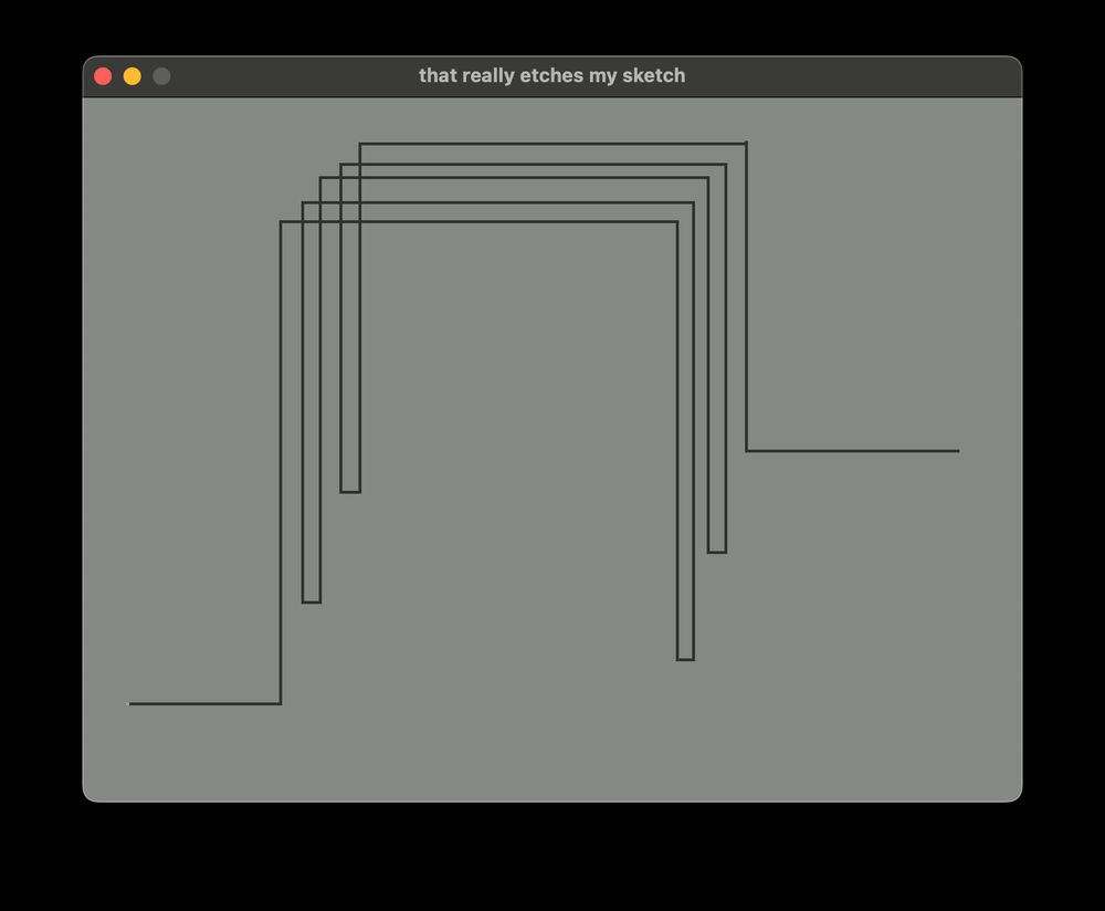macOS window titled "that really etches my sketch". it's a dull, pale green with a line drawing of five boxes gently cascading downwards. it's like if you riffled some papers.