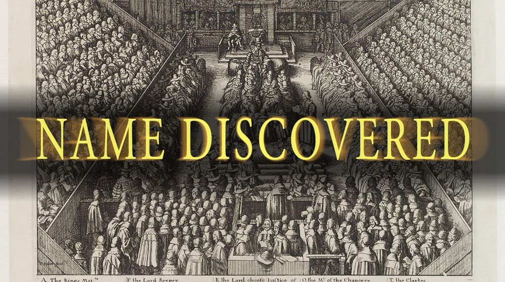 over a woodcut image of an assembly is the dark souls text NAME DISCOVERED