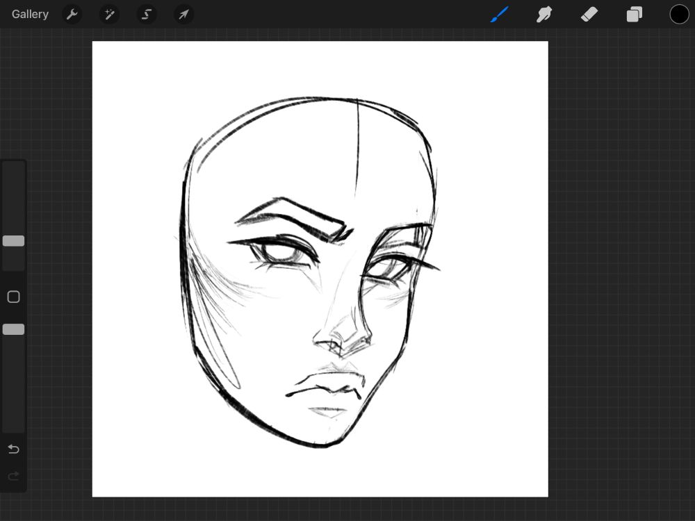 a procreate screenshot of a somewhat detailed sketch of a semi-realistic face