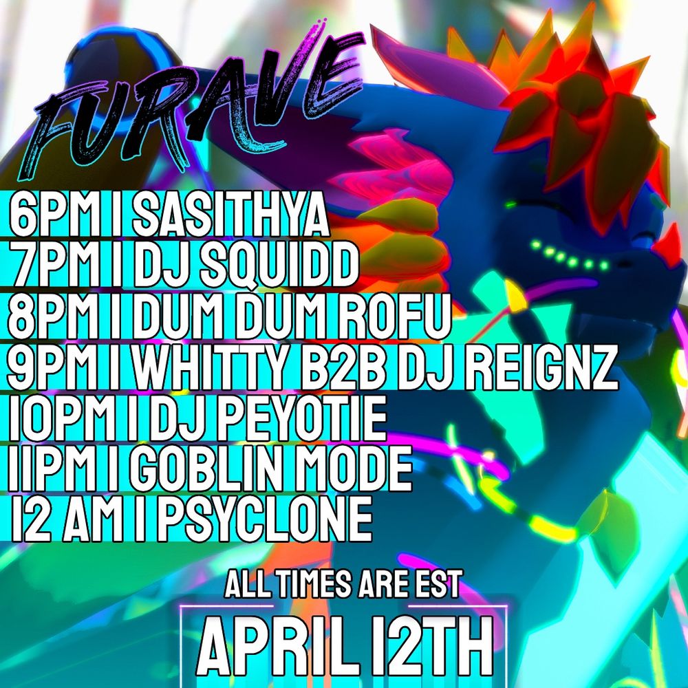 A poster for Furave, showing the details of the event on 12th April. Sasithya is opening, at 6pm Eastern.