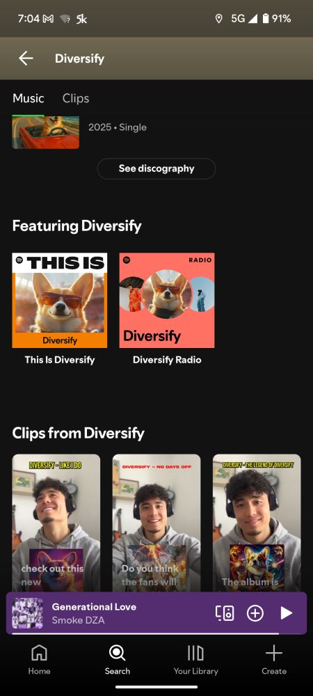 Screenshot of the AI artists page
