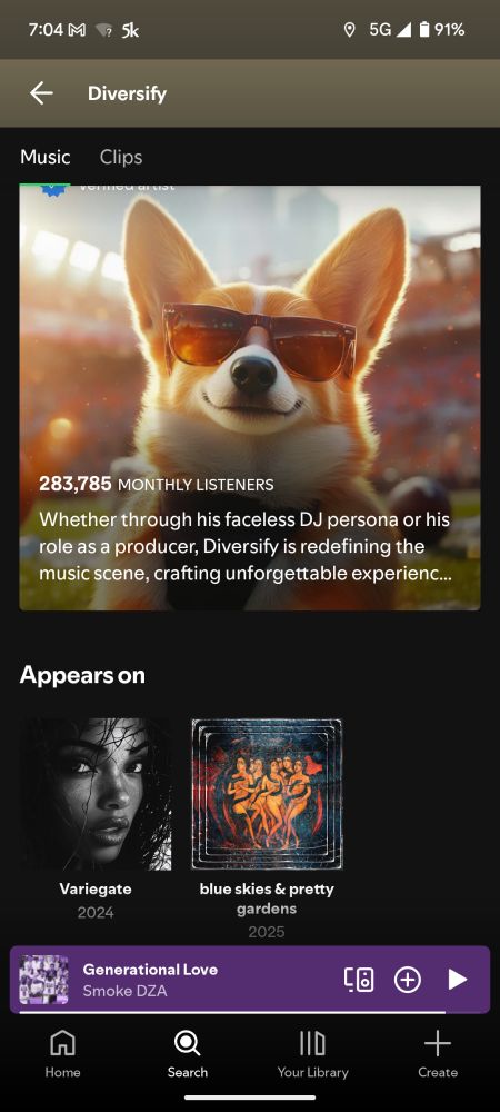Screenshot of the AI artists page