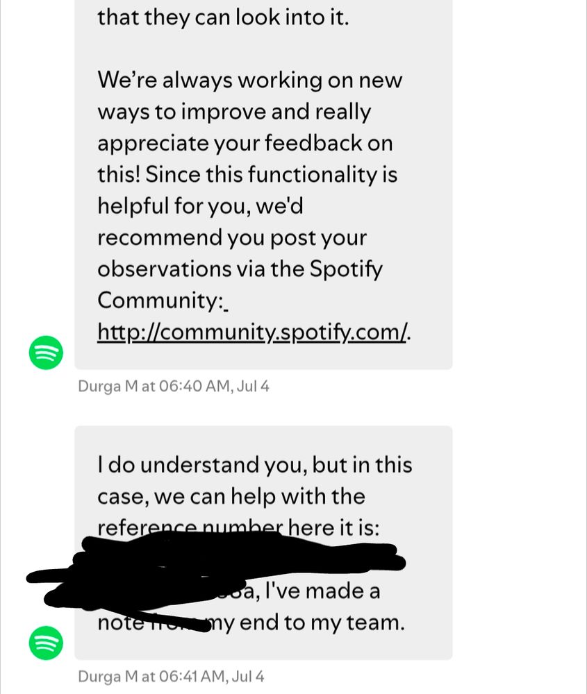Further conversation, with a reference number for the ticket