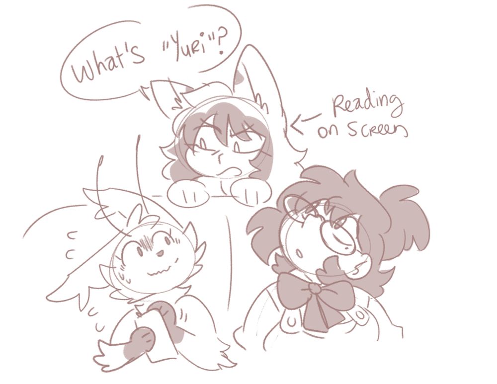 same scene as before but now Yokoka pops up, reading on the screen and says "what's yuri"?