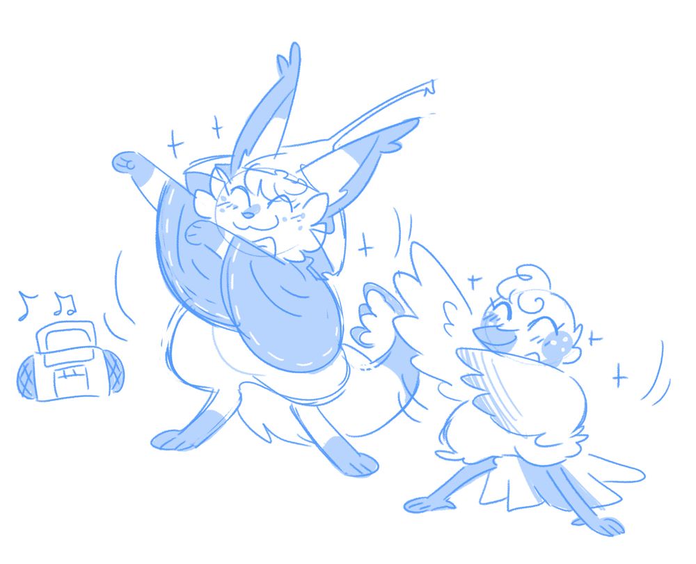 regular and bird Raya dancing together