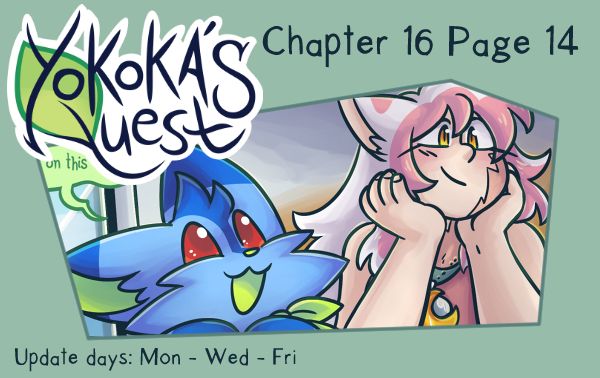 a preview for Yokoka's Quest chapter 16 page 14. Yfa and Yokoka are at a train window