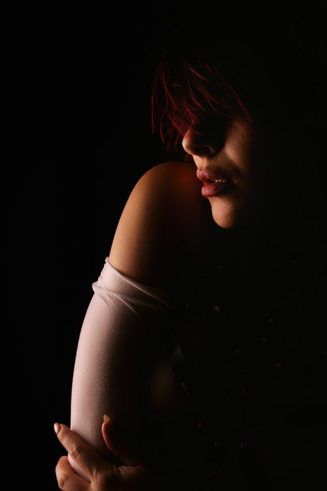 red hair woman portrait gothic harness