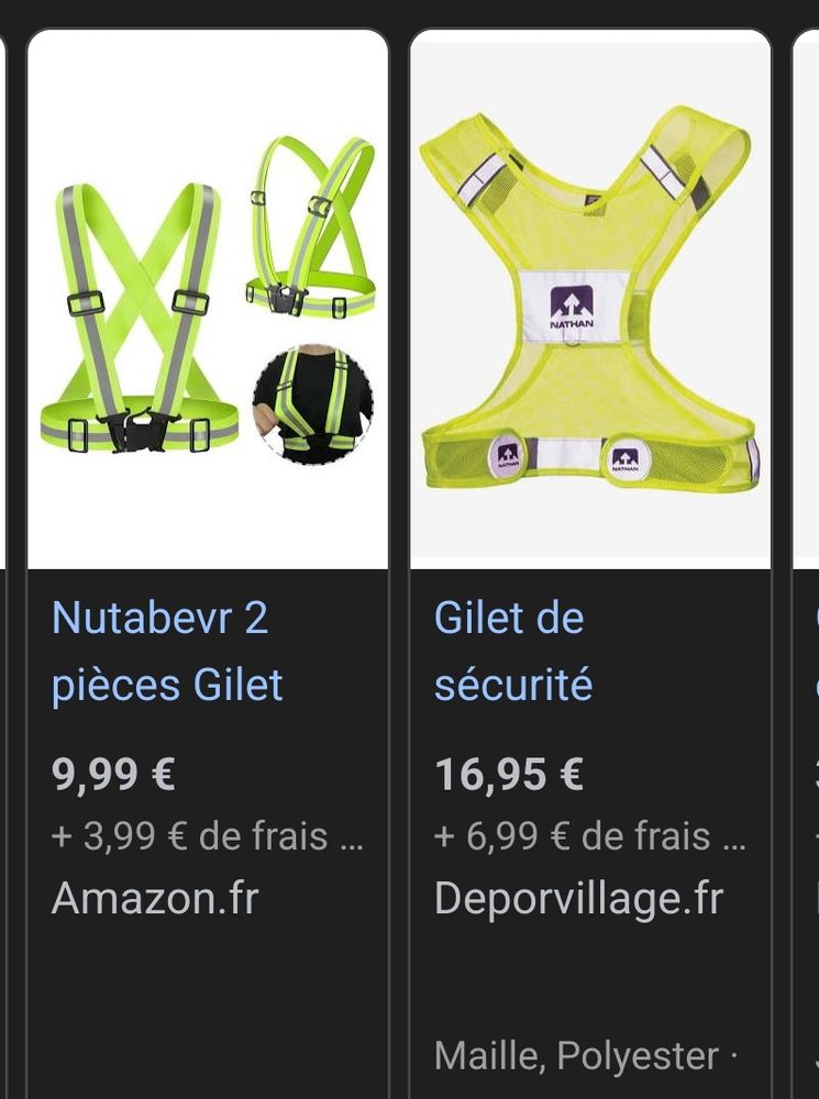 Capture d'écran on voit deux modèles de gilets jaunes moins couvrants que les standards 