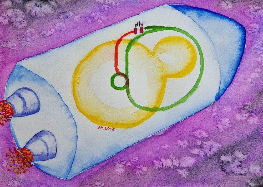 Cartoon of a metabolically engineered yeast cell recycling carbon in a spaceship