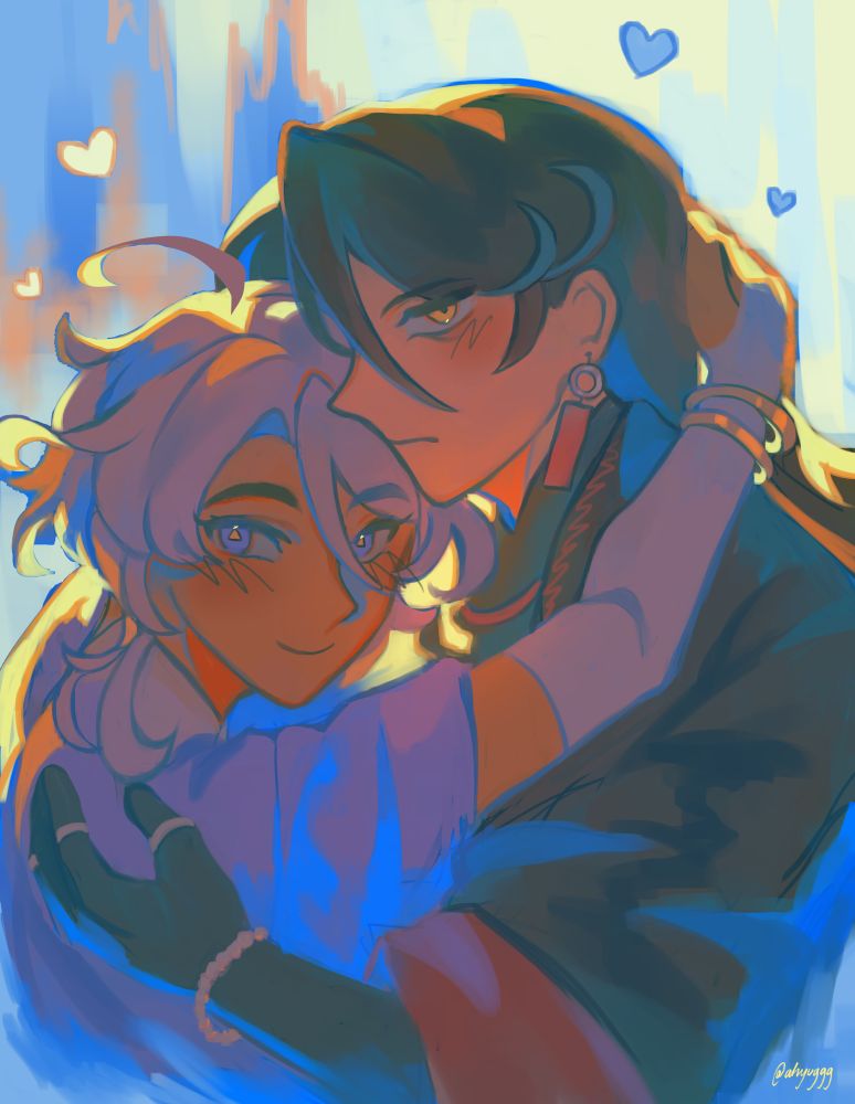 Iris (my oc on the left) and Theo (@cloudstuffs oc on the right!!!) GAY PPL💖
