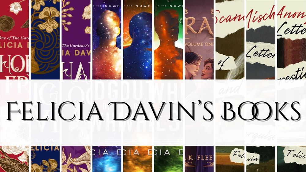 Felicia Davin's books with a sliver of each cover visible