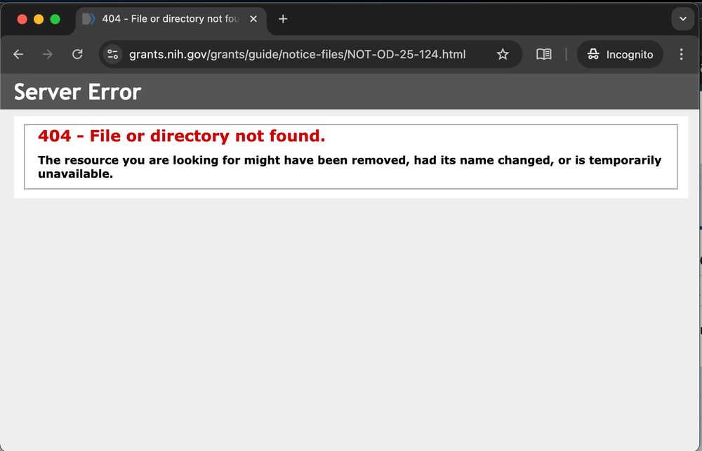 Screenshot of a browser showing the link in the post.  It reads "404" - file or directory not found.