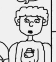 Black and White drawing of Mark in a TMNT shirt