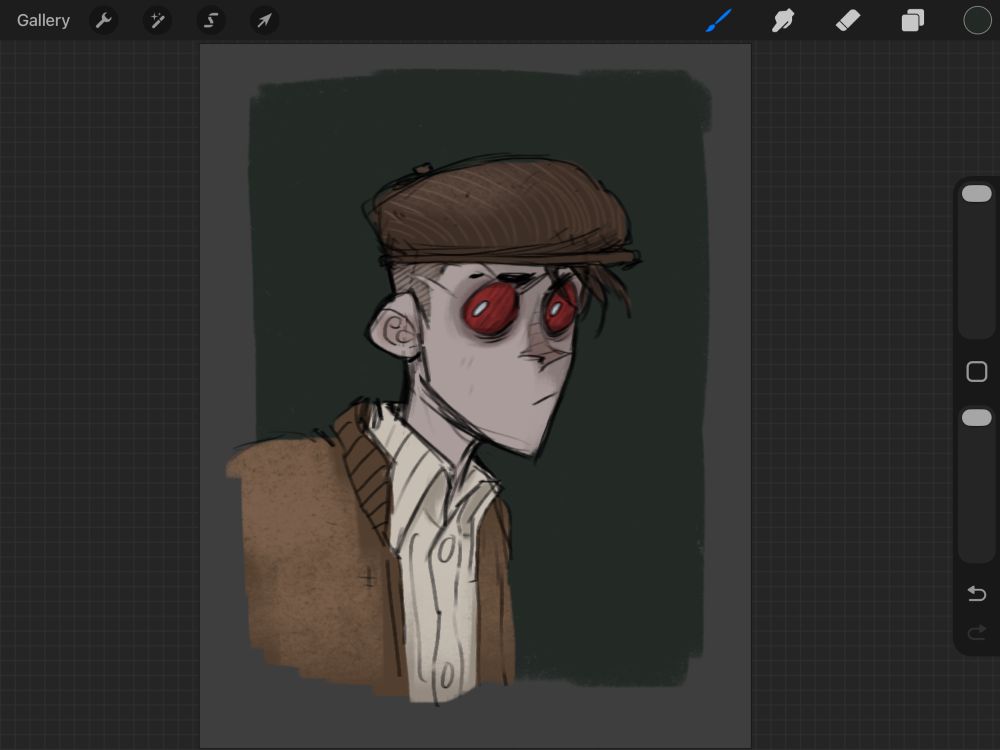 doodle of marlowe with a little flat cap
