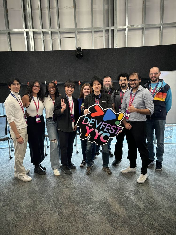 Picture of the judges and organizers of the Gemini powered game pitch competition. Folks include Nikhil Srivastava, Adly Ryo Azim, Bailey Li, Shaena Trotman, Seyi Babatunde, Derek Kwan, myself, Lloyd Summers, Radu Muresan, and Michael Wahba.