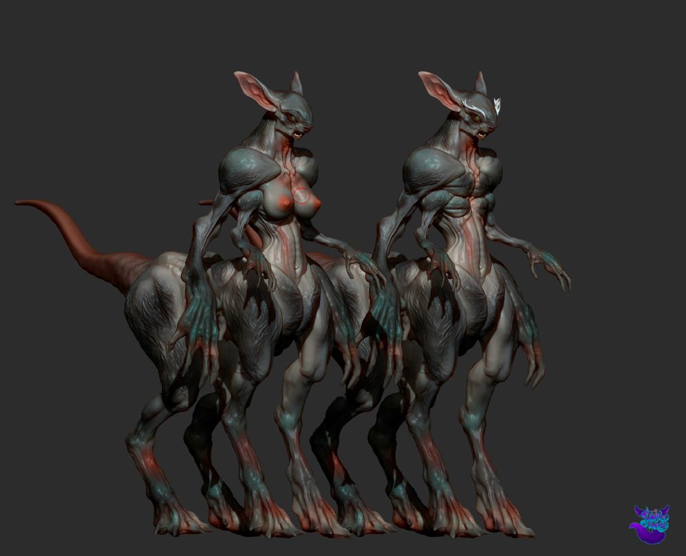 ☆ Анонс новых существ - нарретов, которые так же известны, как крысиные Король и Королева. Детальный текст по ним находится только на этапе разработки, но уже сейчас мы можем вас кратко познакомить с довольно необычными представителями общеизвестных кентавров!
☆ На Зонгшторне испокон веков никогда не было расы, которая хотя бы отдаленно напоминала бы кентавров, к которым мы привыкли из различных мифологий, историй и прочих сеттингов, распространенных для обсуждения. Однако, из каждого правила есть свои исключения.
☆ Нарреты обитают только в Живых Лесах планеты, выйти за пределы которых они не могут без потери жизненной энергии. Эти существа были рождены проклятьем самого Зонгшторна, которое он наложил на ранних представителей людей Севера за тяжелое преступление против жизни и его собственной безопасности. Проще говоря - за прямой контракт с На-Изнанкой, который мог быстрее помочь захватить поверхность планеты демоническим измерением.
☆ Люди оказались запертыми в лесу Коррибан, где под близостью Сердца постепенно мутировали во что-то среднее между человеком и животным - так и появились на свет нарреты.

☆ Однако, это еще далеко не всё. Нарреты - единственные существа, в чьих жилах течёт низший клей черного цвета, который является самым опасным на Зонгшторне из-за своей повышенной токсичности.
☆ Охота на них опасна, но не запрещена законом из-за свойств этого клея, однако... В некоторых странах и частях света введен строгий запрет на добычу конкретно этого вида клея.

☆ Более подробно сможем рассказать об этих существах после того как будет написан цельный текст по ним. Эта неделя обещает быть продуктивной. 