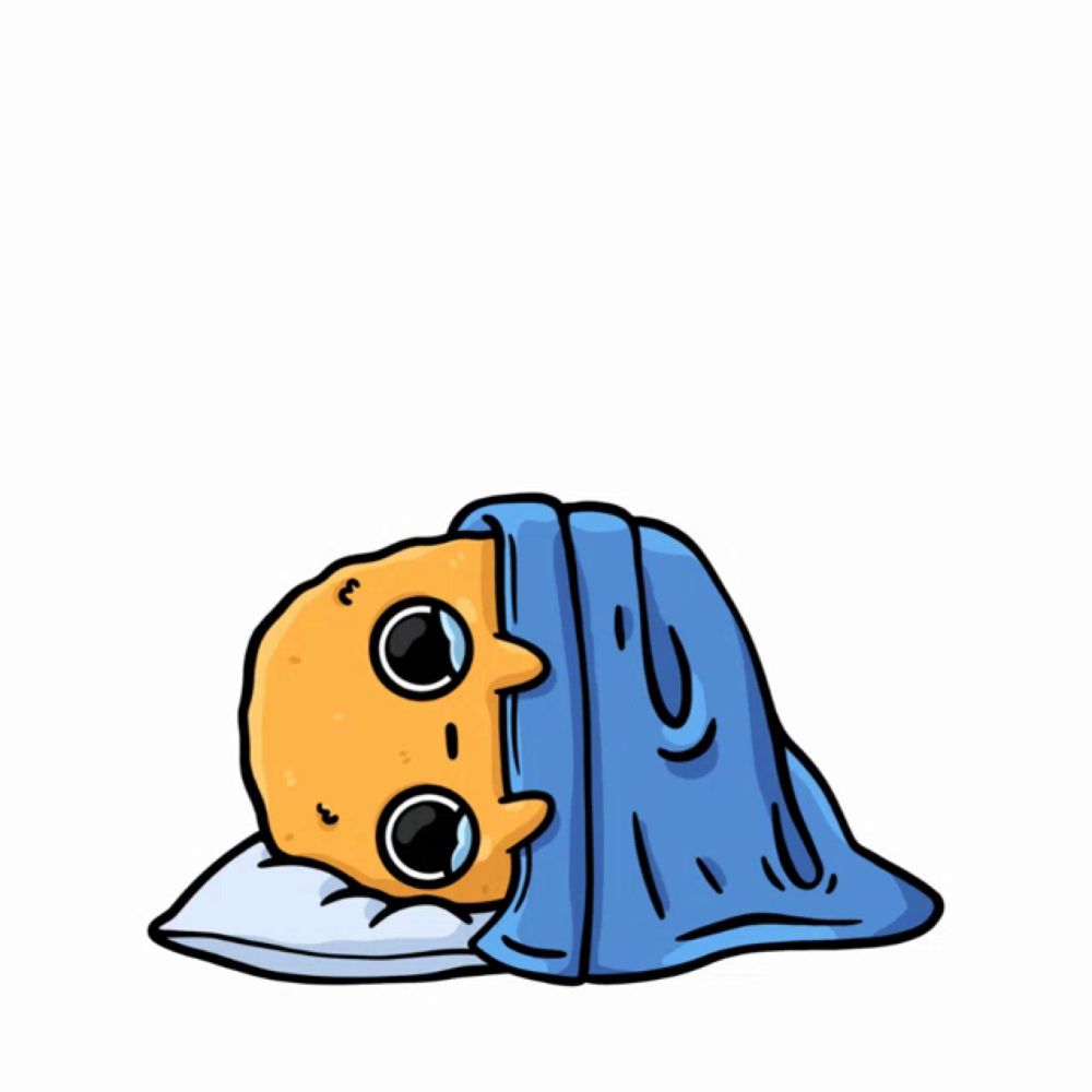 a cartoon of a cat laying under a blue blanket with a speech bubble saying " can 't sleep "