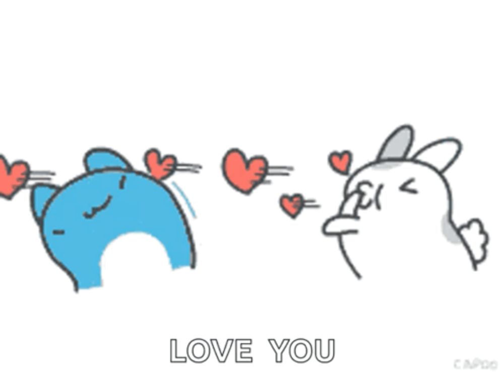 a cartoon of a cat and a rabbit with hearts coming out of their mouths