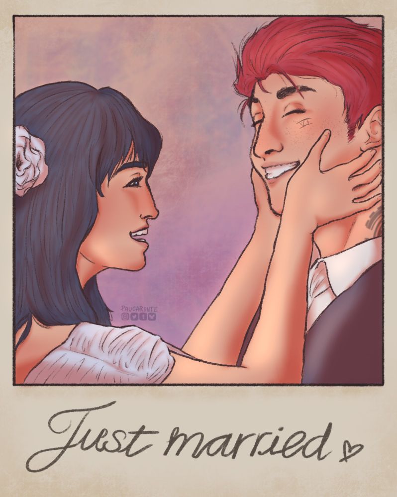 caitvi from arcane fanart, it's a polaroid of them both at their wedding