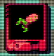 Screenshot from UFO50 depicting a cherry Mooncat cartridge.