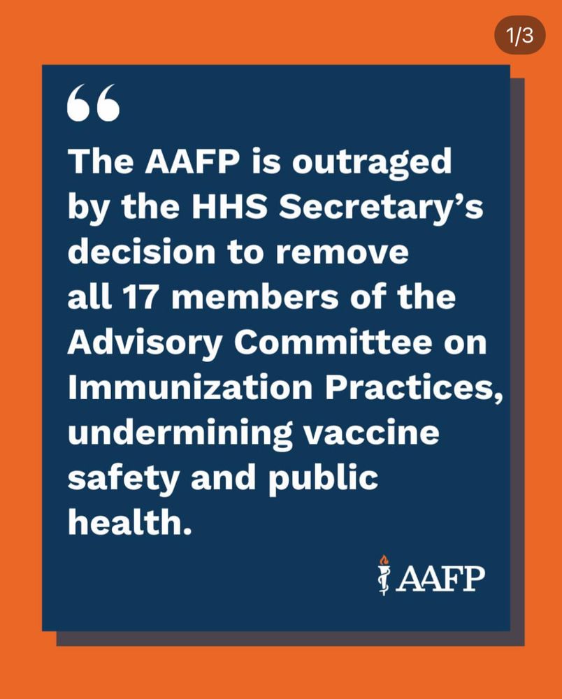 The AAFP is outraged by the HHS Secretary's decision to remove all 17 members of the Advisory Committee on Immunization Practices, undermining vaccine safety and public health.
📷 AAFP Instagram