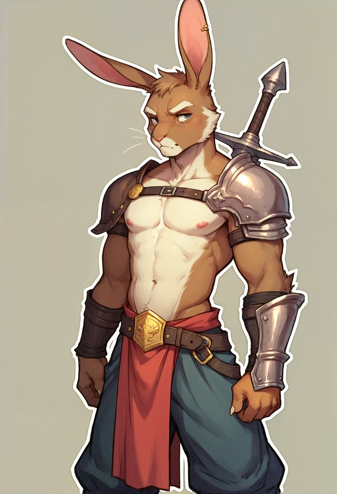 AI generated furry art of an anthropomorphic rabbit in fantasy-style mercenary outfit