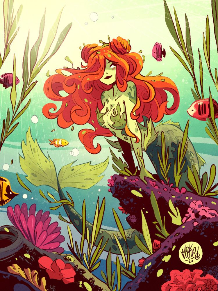 Some fan art of Poison Ivy... as a mermaid! For Mermay! She looks pretty happy about it. Hopefully the drawing makes a few other people out there happy as well. 🙂
