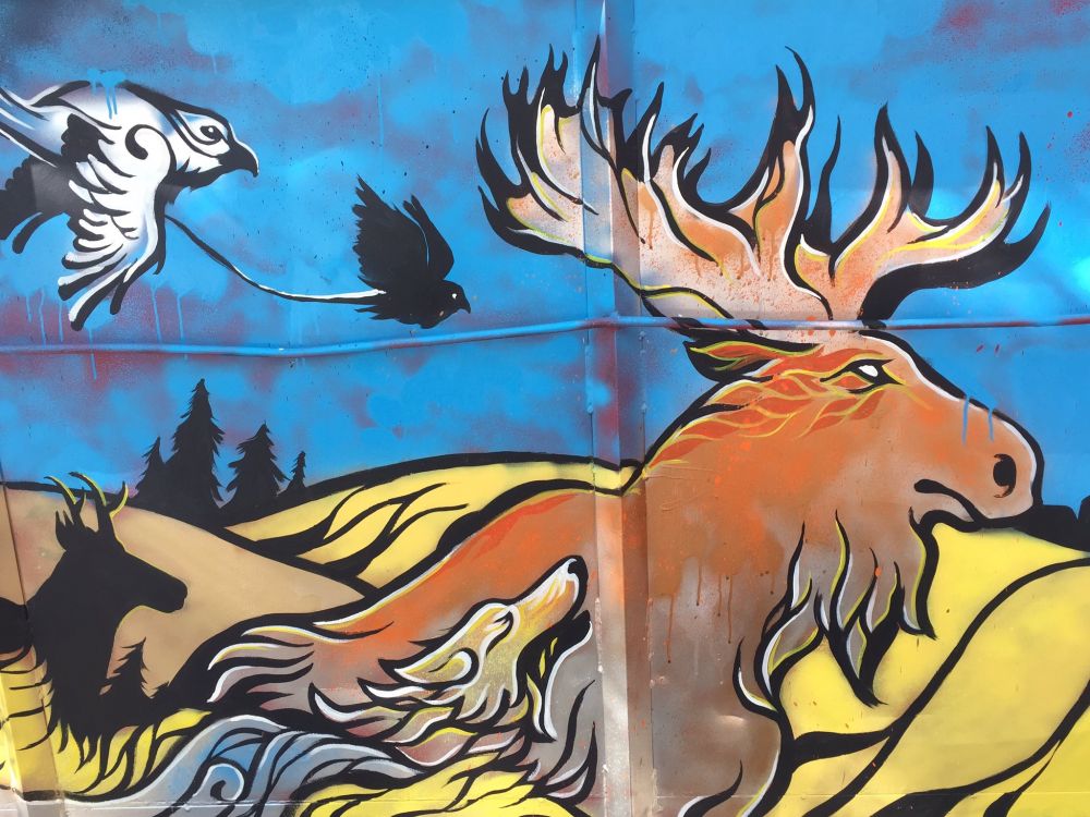 Spray paint and acrylic paint, depicting Saskatchewan wildlife.