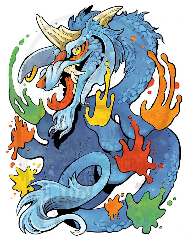 Finger-painting monster illustration — pen and ink with digital colours.