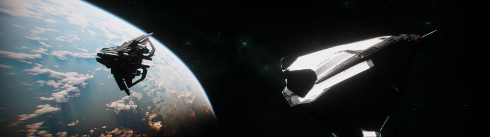 Star Citizen. Location: Microtech upper atmosphere. F8C and Avenger.