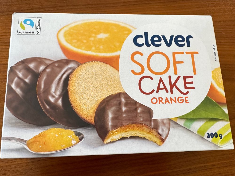 A box of, what looks like Jaffa Cakes but are titled "Clever Soft Cake Orange". It's Austrian, btw.