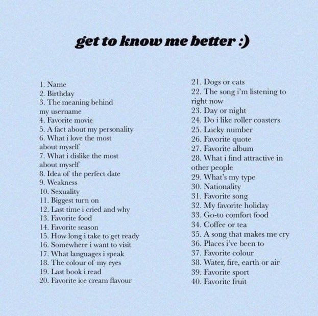 get to know me better