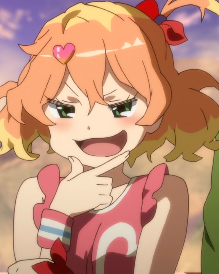 Freyja Wion MacrossDelta making a smug face. Note that there is a suspiciously coloured arm warmer on her wrist.