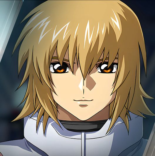CE 73 Cagalli from Mobile Suit Gundam SEED Battle Destiny Remastered. Unlike how she looks in Gundam SEED Destiny, the anime on tv, she has developed more conventionally 'handsome' features. She kind of looks like Kira Yamato, actually. But blonder and with slightly longer hair.