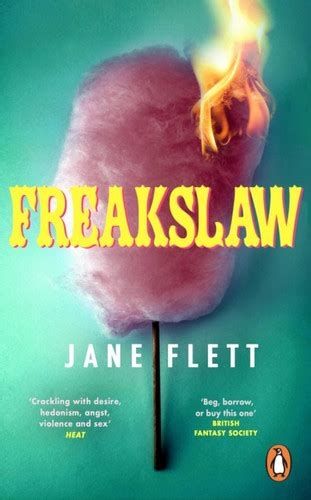 Cover of Freakslaw. A stick of pink candyfloss on fire set against a cyan background