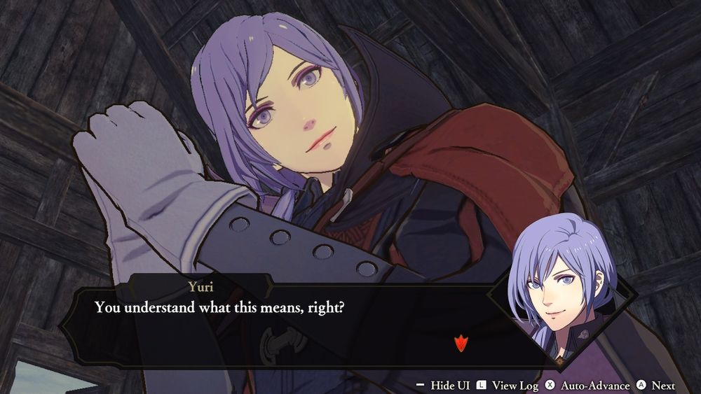 yuri from fe3h looking down from where he is praying at the player with the following text 'you understand what this means, right?'