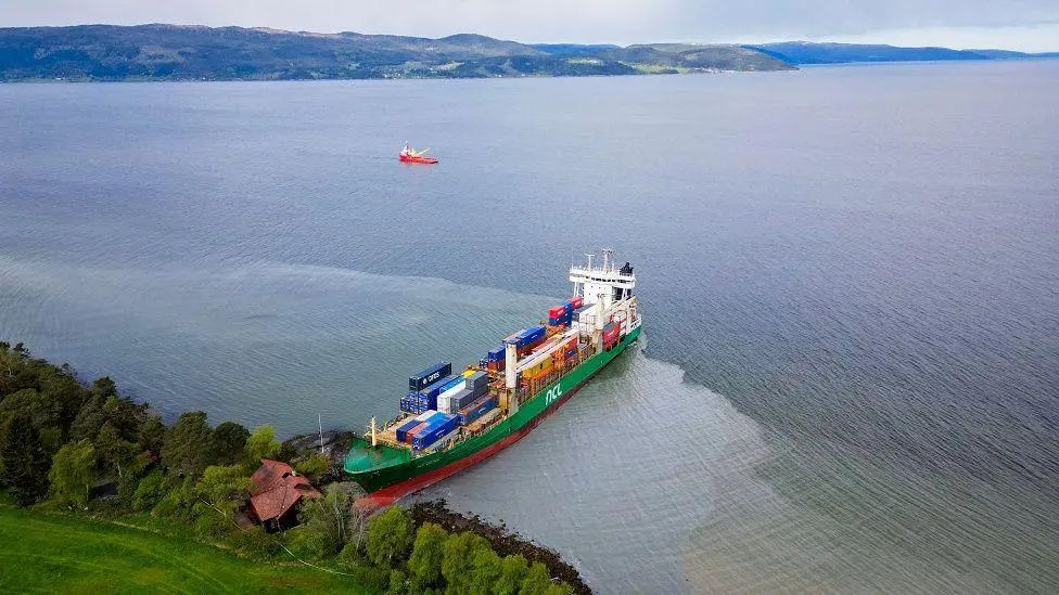 Bloody great big ship crashing into some poor Norwegian’s front garden