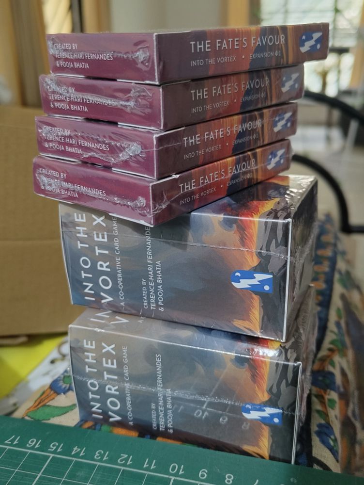 Shrinkwrapped boxes for Into The Vortex and The Fates Favour